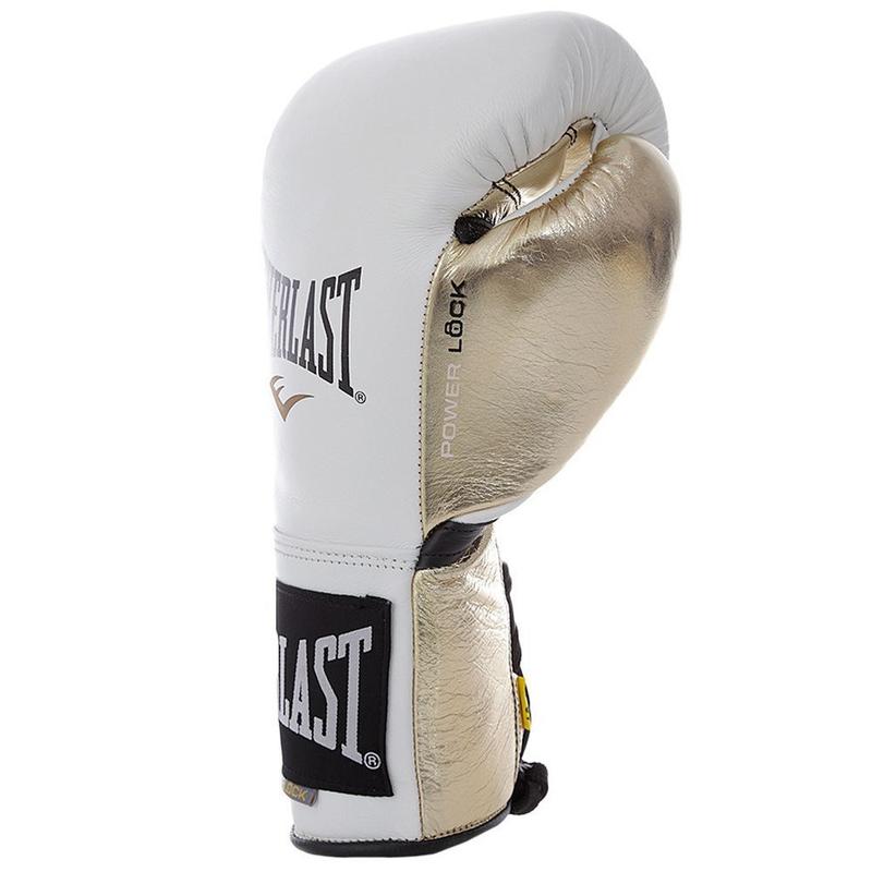Luva de Boxe Everlast PowerLock Laces Branco e Dourado - Luva de